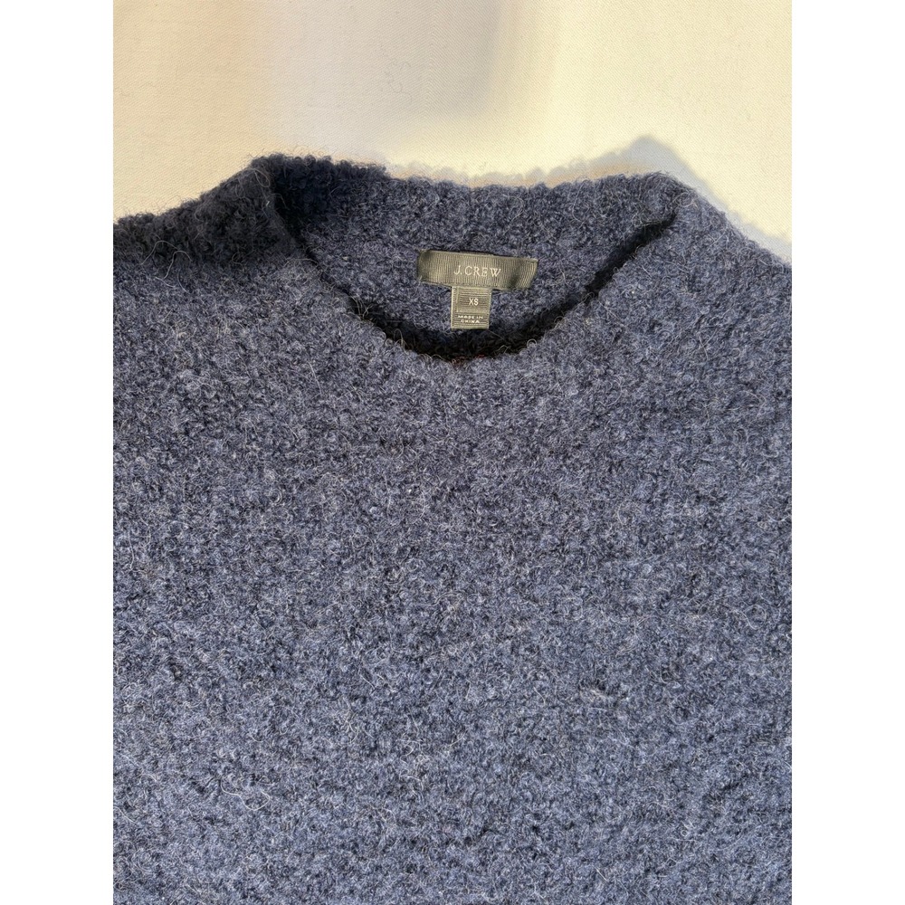 J.Crew Womens Navy Blue Wool Alpaca Blend Bouclé Knit Crewneck Sweater XS